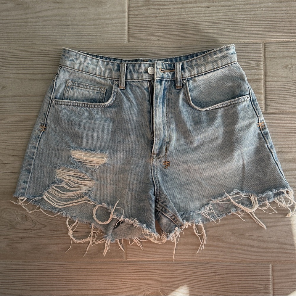 Ksubi Light Blue Frayed Hem Jean Shorts